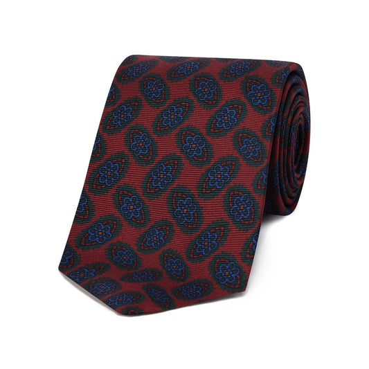 Madder Silk Floral Shield Tie in Red