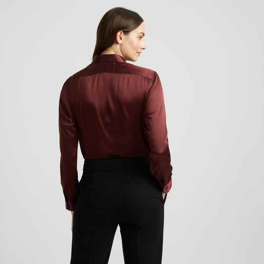 Buddette Silk Button Cuff Shirt in New Claret on model back