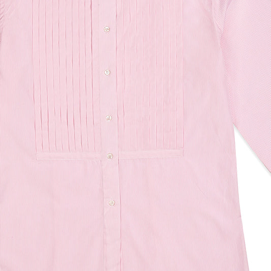 Frank Striped Cotton Pleated Shirt in Pink Front Detail