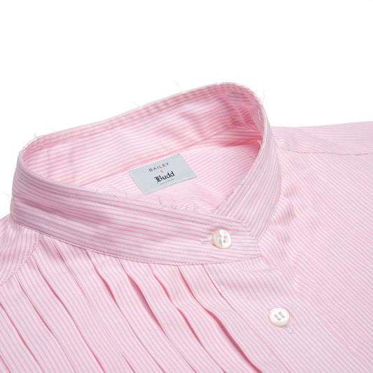 Frank Striped Cotton Pleated Shirt in Pink Collar Detail