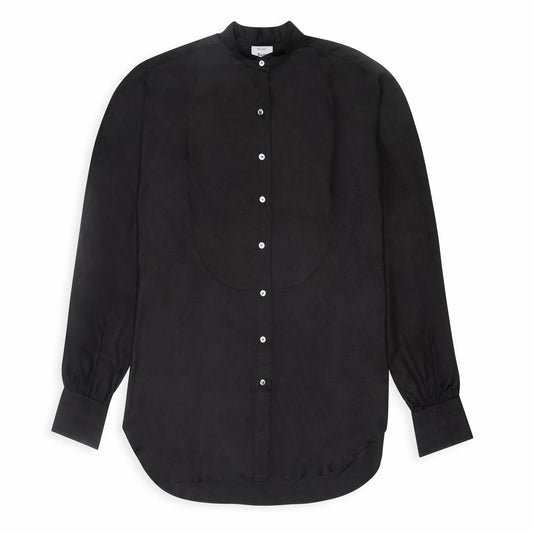 George Plain Silk Neck Band Dress Shirt in Black Front