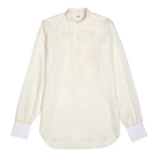 George Plain Silk Neck Band Dress Shirt in Cream Front