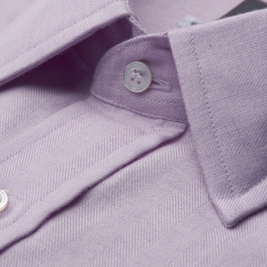 Tailored Fit Small Herringbone Cotton and Cashmere Button Cuff Shirt in Lilac