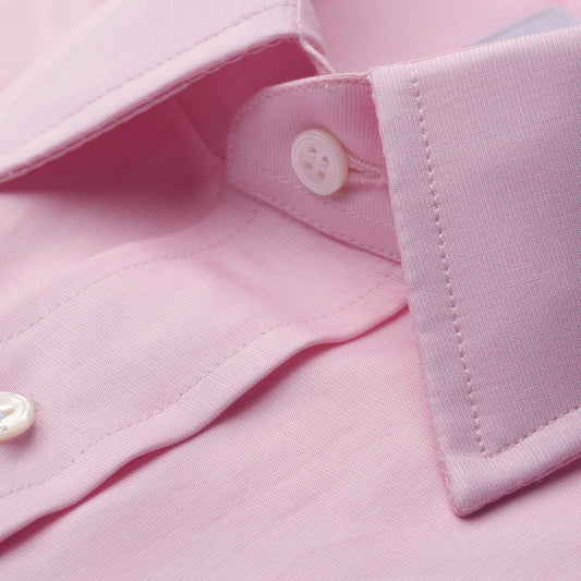 Classic Fit Plain End on End Double Cuff Shirt in Pink
