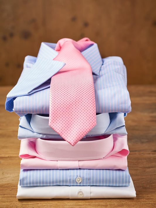 Classic Fit Sea Island Cotton Stripe Double Cuff Shirt in Blue and Pink