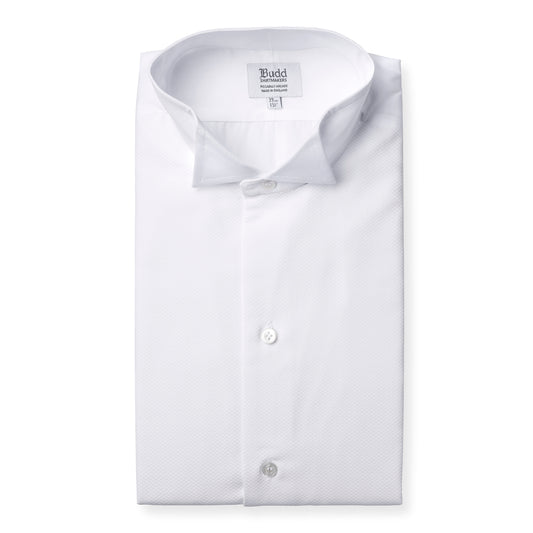 Classic Fit Plain Marcella Double Cuff Wing Collar Dress Shirt in White
