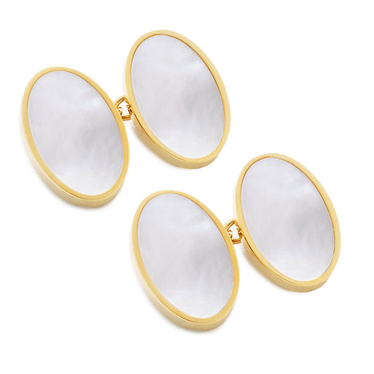 Plain Mother of Pearl Chain Cufflinks in white
