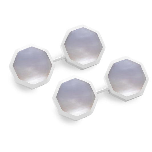 Sterling Silver Octagonal Cufflinks in Mother of Pearl