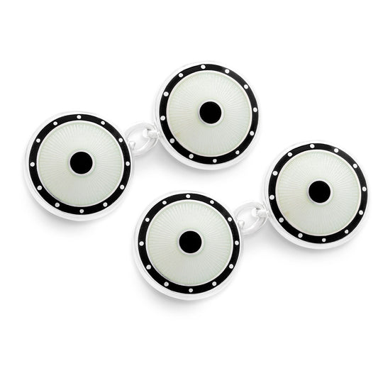 Sterling Silver Domed Enamel Cufflinks in Black and White