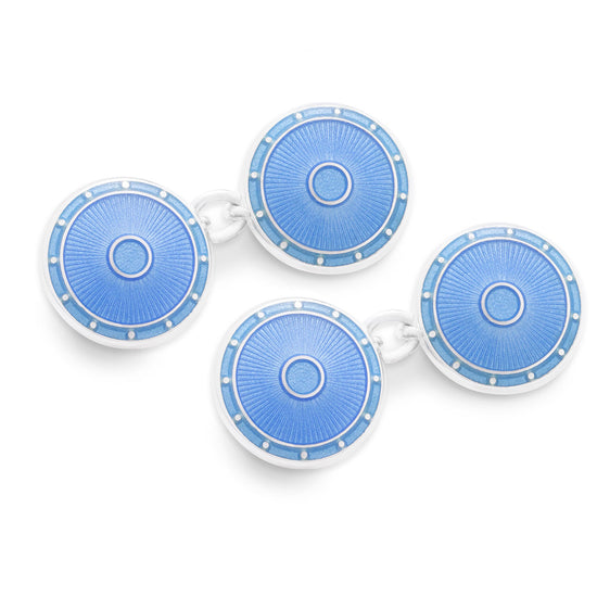 Sterling Silver Domed Enamel Chain Cufflinks in Light Blue – Budd ...