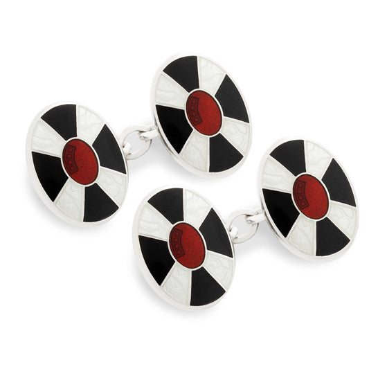 Shield Cloisonne Chain Cufflinks in Black and White