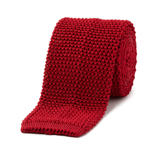 Plain Silk Knitted Tie in Red