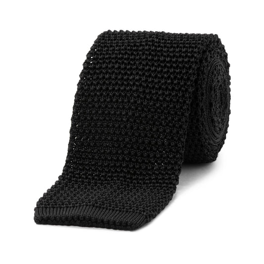 Plain Silk Knitted Tie in Black