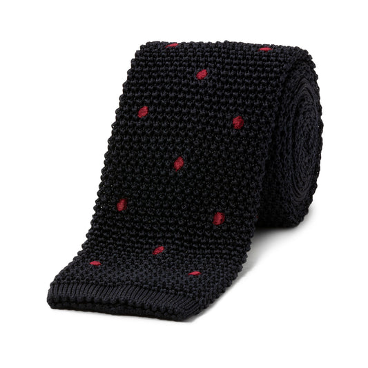 Spot Silk Knitted Tie in Navy and Red