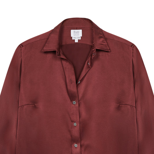 Buddette Silk Button Cuff Shirt in New Claret