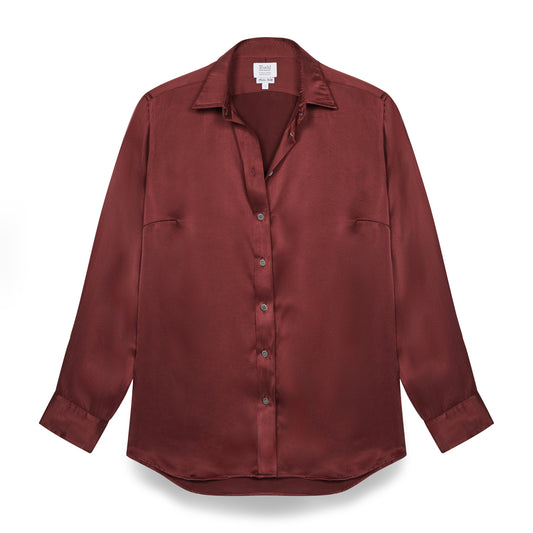 Buddette Silk Button Cuff Shirt in New Claret