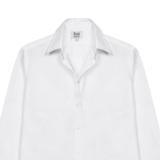 Buddette Poplin Button Cuff Shirt in White collar detail