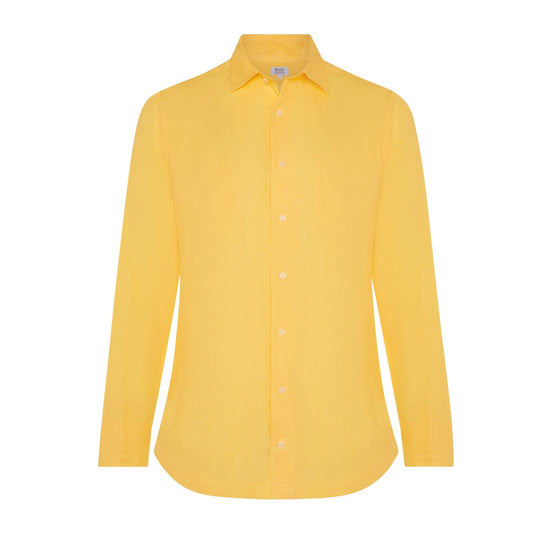 Casual Fit Plain Linen Button Cuff Shirt in Yellow