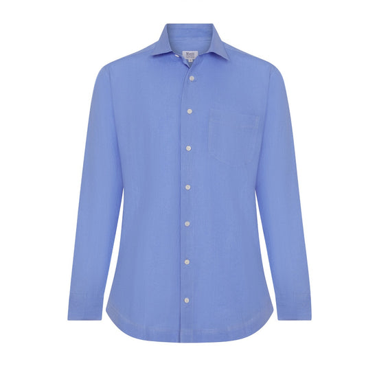 Casual Fit Linen Button Cuff Shirt in Blue Lagoon