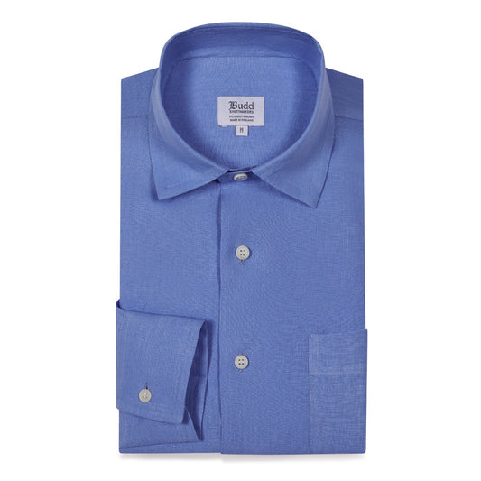 Casual Fit Linen Button Cuff Shirt in Blue Lagoon