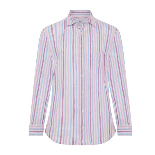 Casual Stripe Linen Shirt in White, Blue and Pink