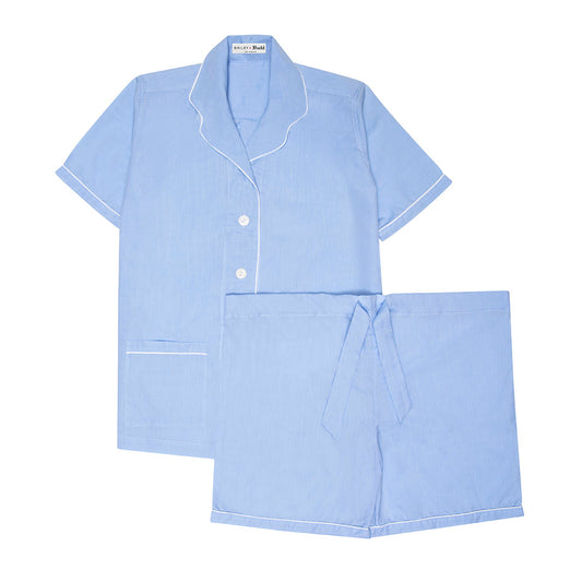 Charlie Plain Cotton Pyjama Short Set in Sky Blue