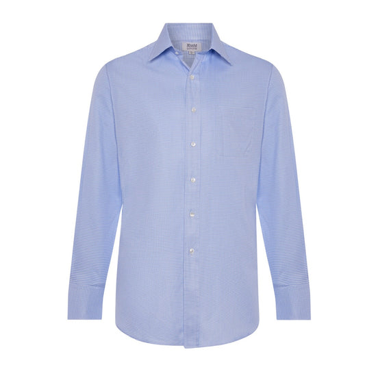 Classic Fit Dogtooth Italian Twill Button Cuff Shirt in Sky Blue Open