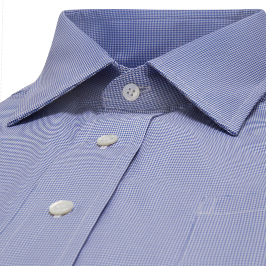 Classic Fit Puppytooth Fine Twill Button Cuff Shirt in Blue collar