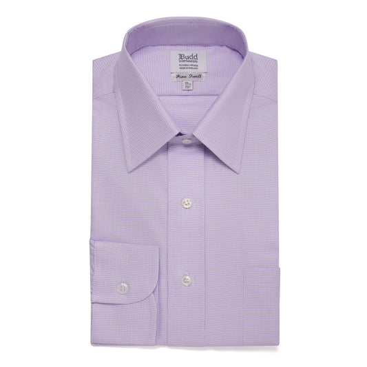 Classic Fit Puppytooth Fine Twill Button Cuff Shirt in Lilac folded
