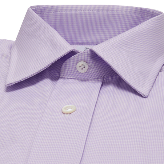 Classic Fit Puppytooth Fine Twill Button Cuff Shirt in Lilac collar