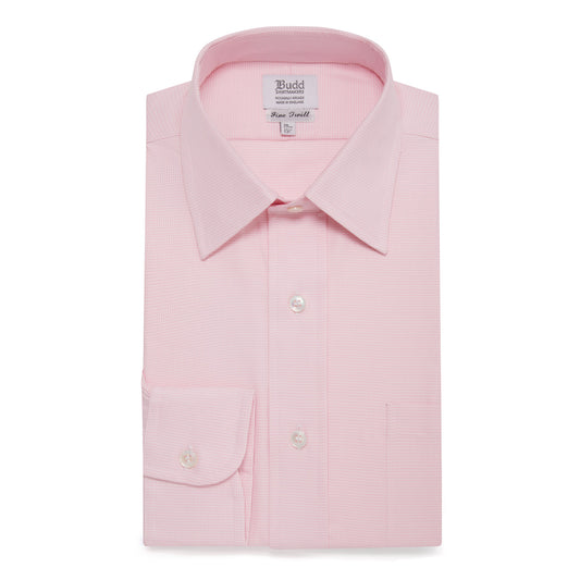 Classic Fit Puppytooth Fine Twill Button Cuff Shirt in Pink folded