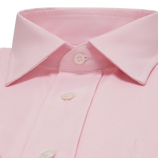 Classic Fit Puppytooth Fine Twill Button Cuff Shirt in Pink collar