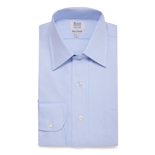 Classic Fit Puppytooth Fine Twill Button Cuff Shirt in Sky Blue folded