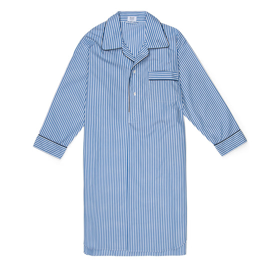 Exclusive Budd Stripe Cotton Nightshirt in Edwardian Blue
