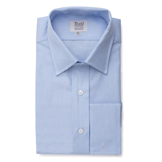Classic Fit Plain End on End Double Cuff Shirt in Sky Blue