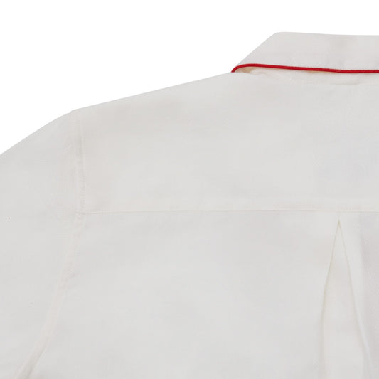 Exclusive Herringbone Cotton and cashmere women's pyjamas in white with red trim collar detail