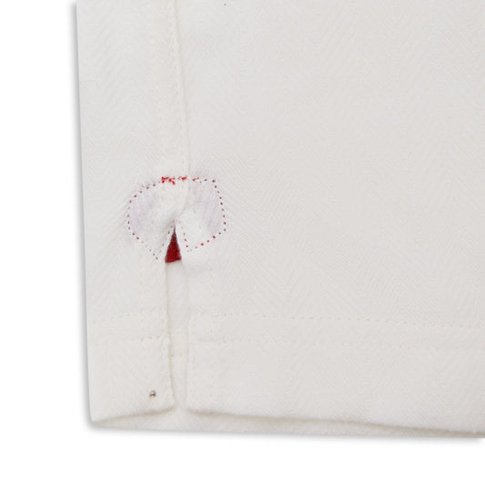 Exclusive Herringbone Cotton and cashmere women's pyjamas in white with red trim detail image