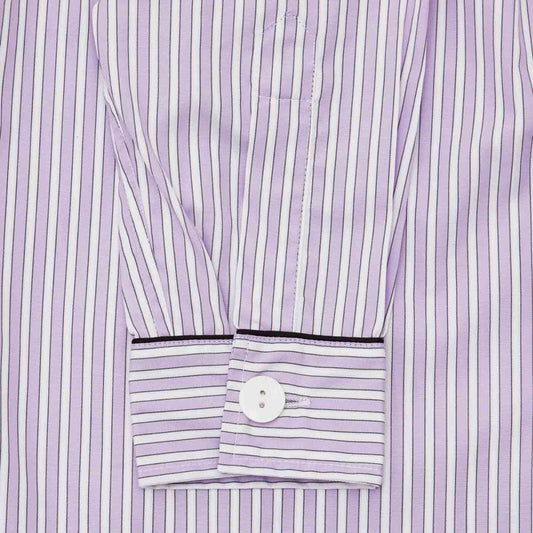 Exclusive Budd Stripe women's pyjamas in lilac cuff detail