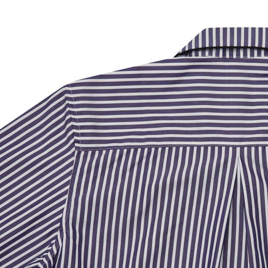 Exclusive Budd Stripe women's pyjamas in navy collar detail