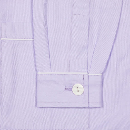 Plain Fine Twill Women's Pyjamas in Lilac Cuff Detail