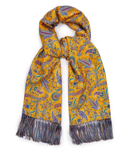 Silk Paisley Print Scarf in Yellow