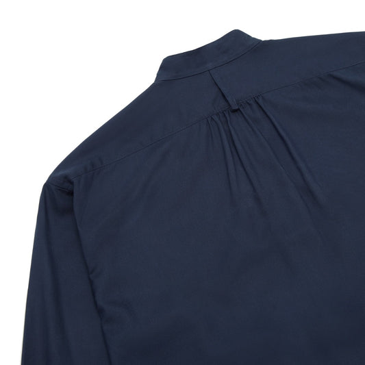 George Plain Silk Neckband Shirt in Navy collar detail