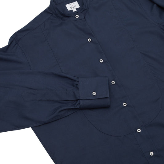 George Plain Silk Neckband Shirt in Navy cuff detail