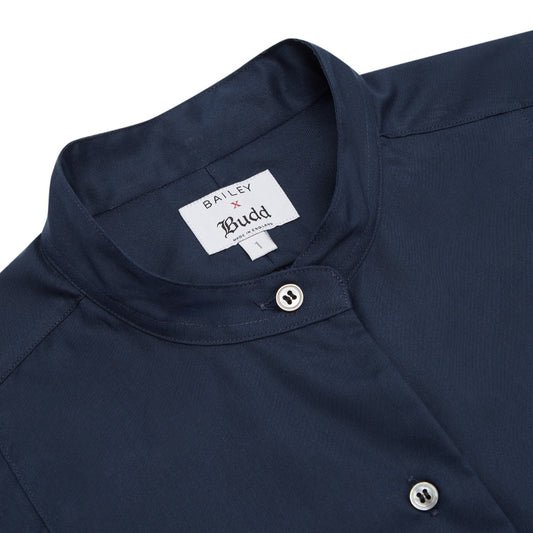 George Plain Silk Neckband Shirt in Navy collar and logo detail