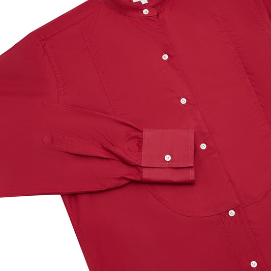 George Plain Silk Neckband Shirt in Red cuff detail