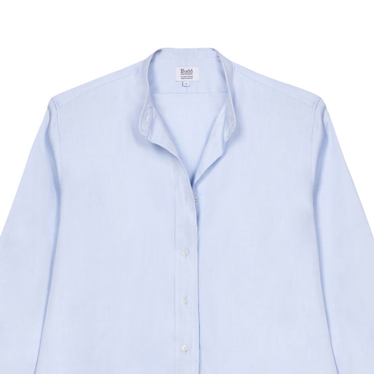 Grandad Pinpoint Button Cuff Shirt in Sky Blue collar detail