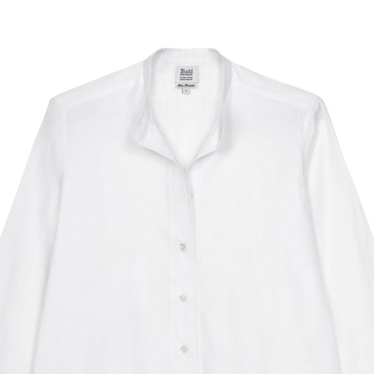 Grandad Pinpoint Button Cuff Shirt in White