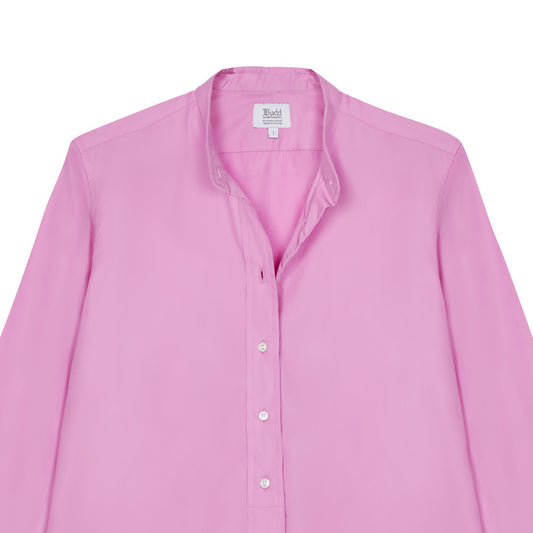 Grandad Superpoplin Button Cuff Shirt in Sugar Pink collar detail