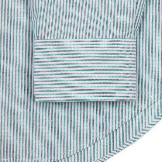 Tailored Fit Button Down Stripe Oxford Shirt in Green and White Cuff