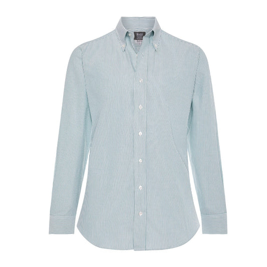 Tailored Fit Button Down Stripe Oxford Shirt in Green and White Open